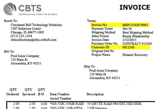 CBTS Invoice Example